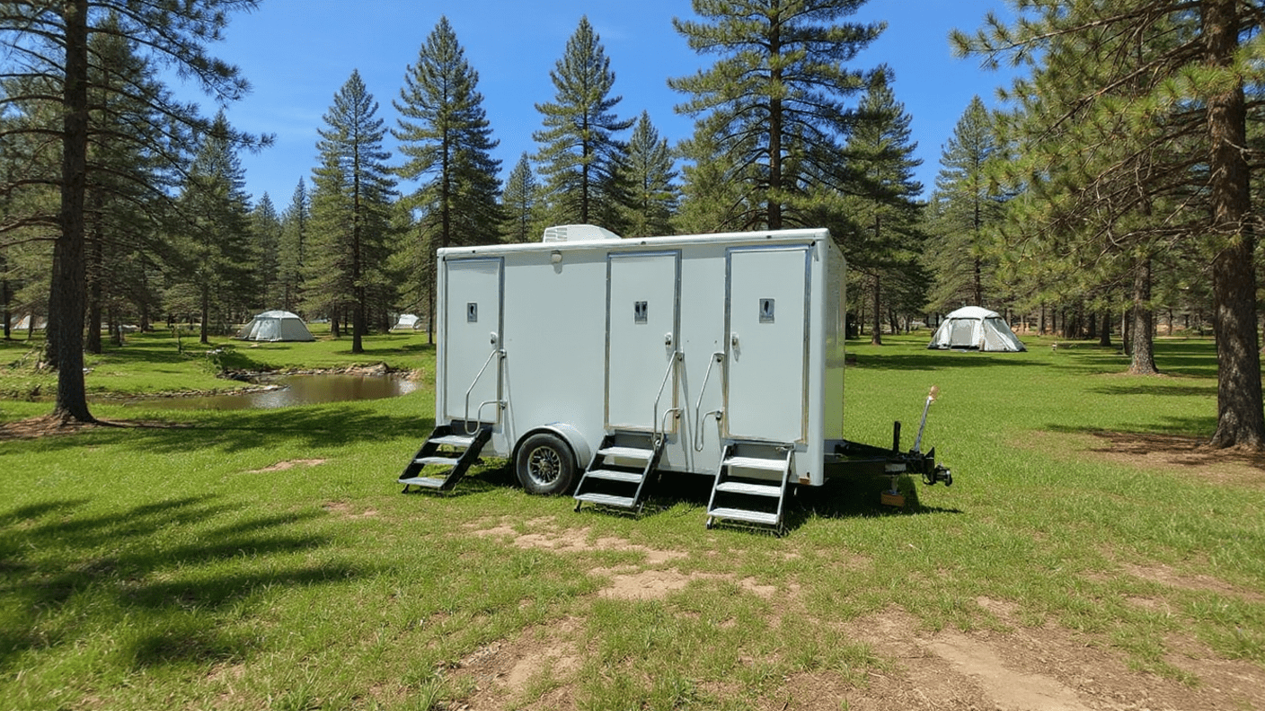 trailer at campground restroom trailer in the mountains
